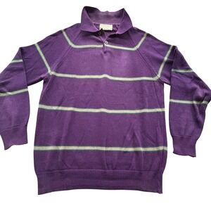 VTG Lord Jeff Mens M 100% Cotton Purple Striped Knit Polo Sweater Shirt  USA